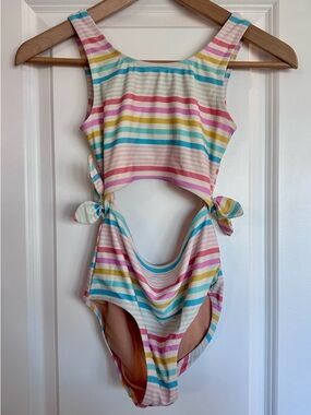 J. Crew crewcuts Pastel Striped Cut Out One Piece Lined Swimsuit